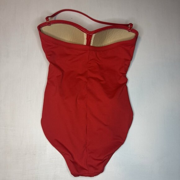 La Blanca Women's Swim Suit Sz 4 Red Strapless Tummy Control Ruched Bathing Suit - Picture 6 of 7